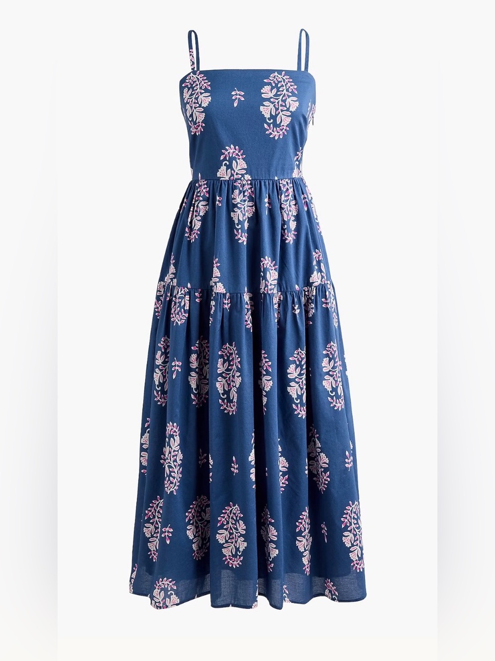 NWT / J.Crew / Cotton Strappy Midi Dress / Baltic Blue Print / Size 6